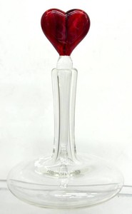 Art Glass Perfume Bottle - Handblown Red Heart Stopper Signed