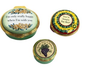 Enamel Trinket Boxes - Vintage Halcyon Days Set (Lot of 3)