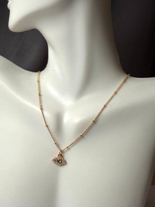 Necklace - Plated Evil Eye Pendant With Blue Center 17 in Chain