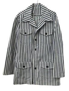 Vintage Striped Utility Jacket - Navy & White Button-Front