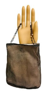 Mesh Evening Bag With Chain Strap and Pearl Accents