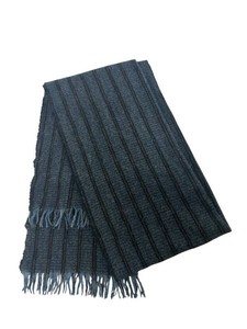AG - Scarf - Dark Blue & Black Striped Woven Fringe 19 X 70 in