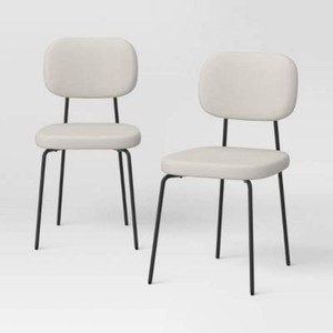 Set of 2 Upholstered with Metal Base Dining Chair Chairs Cream Boucle - Room Essentials