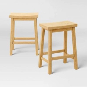 Set of 2 24 Solid Wood Backless Saddle Counter Height Barstools Natural - Room Essentials