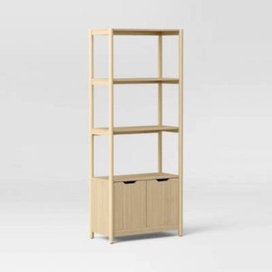 72.25 Scandi Bookcase with Three Shelves And Cabinet Storage Natural - Room Essentials
