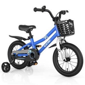 Costway 14 Kids Bike with Removable Training Wheels & Basket for 3-5 Years Old Blue