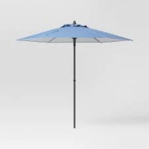7.5 Round Outdoor Patio Market Umbrella Quilted Blue - Room Essentials Vented, UV-Resistant, No Tilt