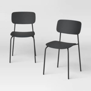 Set of 2 Molded Plastic with Metal Base Dining Chair Black - Room Essentials