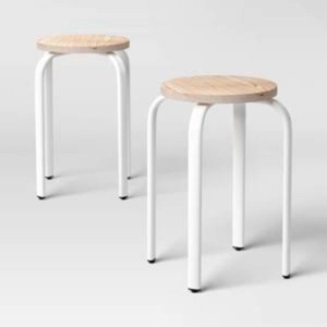 Set of 2 Plywood with Metal Base Stacking Stool White - Room Essentials