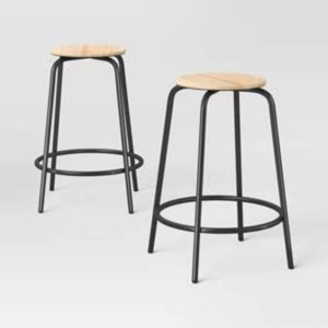 Set of 2 24 Wood and Metal Base Backless Counter Height Barstool Stool with Footrest Natural - Room Essentials