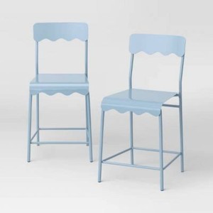 Set of 2 24 Wavy Metal Counter Height Barstool with Footrest Blue - Room Essentials