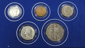 1939 U.S. Coin Collection  Walking Liberty Half, Washington Quarter & Mercury Dime  90% Silver