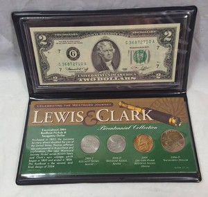 2004 Lewis & Clark Bicentennial Collection  Keelboat Nickels, Sacagawea Dollar & $2 Note