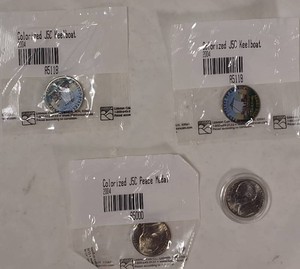 2004 Westward Journey Jefferson Nickel Lot  2 Colorized Keelboat, Peace Medal & 2004-P  4 Coins