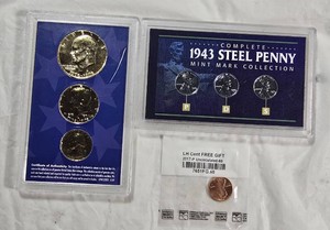 U.S. Coin Collector Lot  Bicentennial 24KT Gold Layered Set, 1943 Steel Penny P-D-S Set & 2017-P Cent