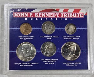 John F. Kennedy Tribute U.S. Coin Collection  1917 Lincoln Cent, 1943 Wartime Nickel, 1953 Roosevelt Dime, 1964 Silver Half & More