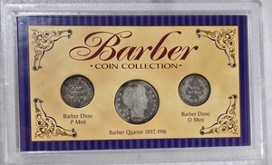 Barber Silver Coin Collection  1902 Barber Quarter, 1911-D Barber Dime & Philadelphia Barber Dime