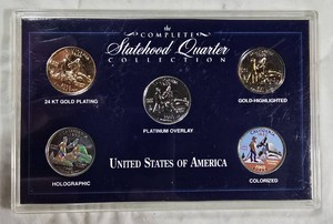 2005 California Statehood Quarter Collection  5-Coin Gold Plated, Platinum Overlay, Holographic, Gold-Highlighted & Colorized Set