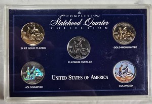 2005 California Statehood Quarter Collection  5-Coin Gold Plated, Platinum Overlay, Holographic, Gold-Highlighted & Colorized Set
