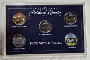 2004 Iowa Statehood Quarter Collection  5-Coin Gold Plated, Platinum Overlay, Holographic, Gold-Highlighted & Colorized Set