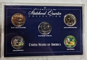 2004 Wisconsin Statehood Quarter Collection  5-Coin Gold Plated, Platinum Overlay, Holographic, Gold-Highlighted & Colorized Set