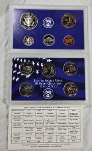 2002 U.S. Mint Proof Set  10-Coin San Francisco Proof Set with State Quarters, Original Packaging & COA