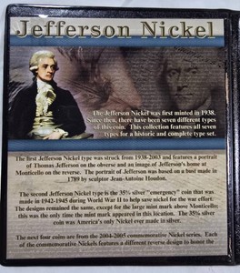 Jefferson Nickel 7-Coin Type Set  1938-2006 Designs  35% Silver War Nickel