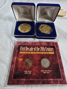 1903 Indian Head Cent & Liberty Nickel with Two 1870-CC $20 Liberty 24K Gold-Clad Tribute Proofs