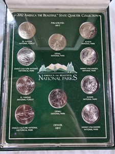 2012 America the Beautiful National Parks P & D Quarter Collection  10 Coins, Display Case & Lithographs