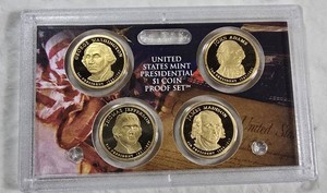 2007 U.S. Mint Presidential $1 Coin Proof Set  Washington, Adams, Jefferson & Madison  First Year 4-Coin Set with COA