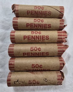 Six Vintage N.F. String & Son 50� Penny Rolls  Lincoln Cents