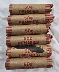 Six Vintage N.F. String & Son 50� Penny Rolls  Lincoln Cents