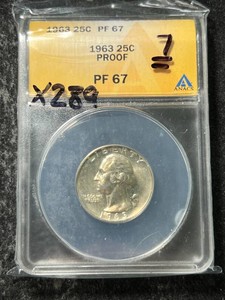1963 US PROOF WASHINGTON QUARTER ANACS PF67