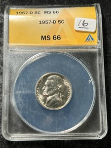 1957-D US JEFFERSON NICKEL ANACS MS66