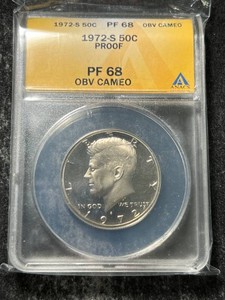 1972-S US PROOF KENNEDY HALF DOLLAR ANACS PF68 OBV CAMEO