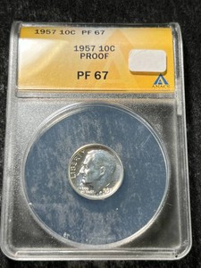 1957 US PROOF ROOSEVELT DIME ANACS PF67