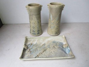 Hand Thrown Pottery Vases & Tray