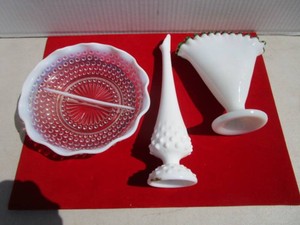 Moonstone Dish, Fenton Vases