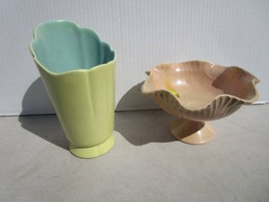 Red Wing Art Pottery Vase, Pedestal Dish