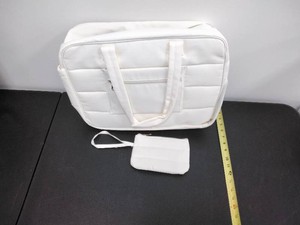 White Puffer Quilted Weekender Travel Tote Bag with Matching Wristlet Pouch