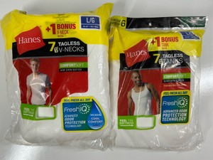 New Hanes White V-Neck Shirts and White Tagless Tanks Size Large