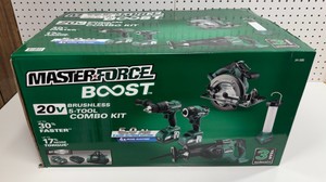Masterforce Combo Kit 5 Tool Combo  12 hammer drill, 14 impact driver, 6-12 circular saw, work light, (2) 5.0Ah batteries, charger, and storage bag