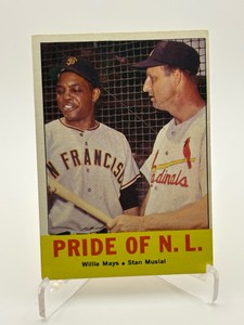 1963 Topps Pride of the National League Card Featuring Legendary Willie Mays and Stan Musial VG to EX Condition