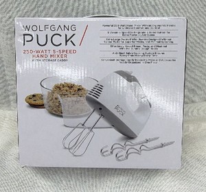 Brand New Wolfgang puck 250 W five speed hand mixer with storage caddy