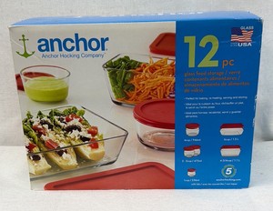 Brand New Anchor, hocking company, 12 piece glass food storage set with lids