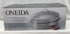Brand New Oneida stainless steel oval roaster with domed lid