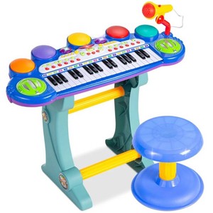 Brand New 37-Key Kids Electric Keyboard w Microphone, Stool - Blue