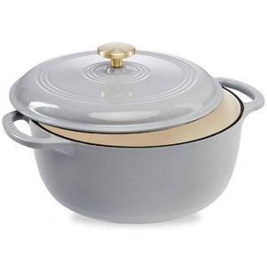 Brand New  6 Quart Enamel Cast-Iron Dutch Oven, Heavy-Duty Cookware w Dual Handles, Lid - French Gray