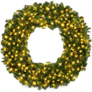 Pre-Lit Artificial Fir Christmas Wreath w LED Lights, Plug-In, PVC Tips - 24 inch