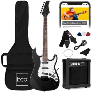 Brand New Beginner Electric Guitar Kit w Case, 10W Amp, Tremolo Bar - 39in - Black